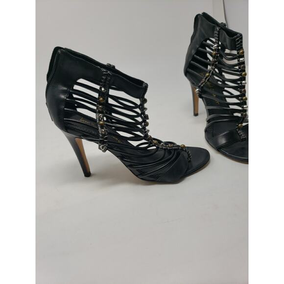Jean-Michel Cazabat SZ 38/8 Gladiator Heel Black Bronze Leather Gold Rivets Zip - Picture 8 of 12